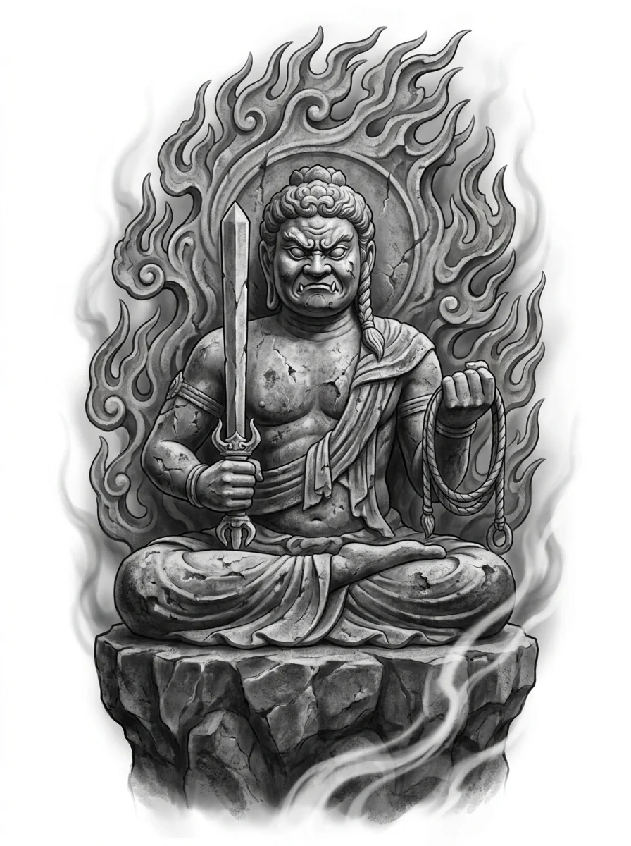 不动明王，纹身设计概念图（非纹身实拍）