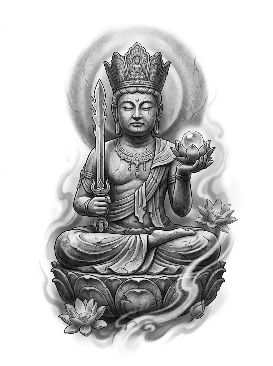 虚空藏菩萨，纹身设计概念图（非纹身实拍）