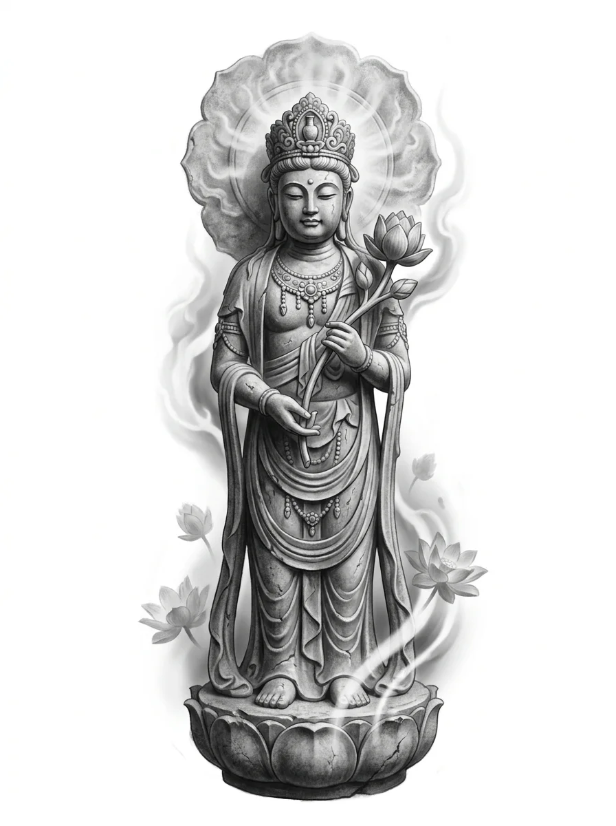 大势至菩萨，纹身设计概念图（非纹身实拍）