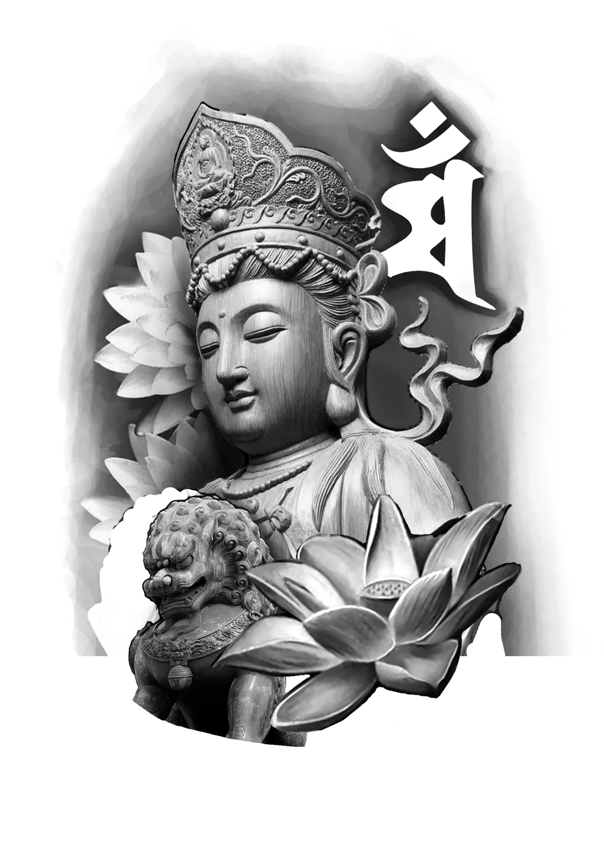 文殊菩萨本命佛，纹身设计概念图（非纹身实拍）