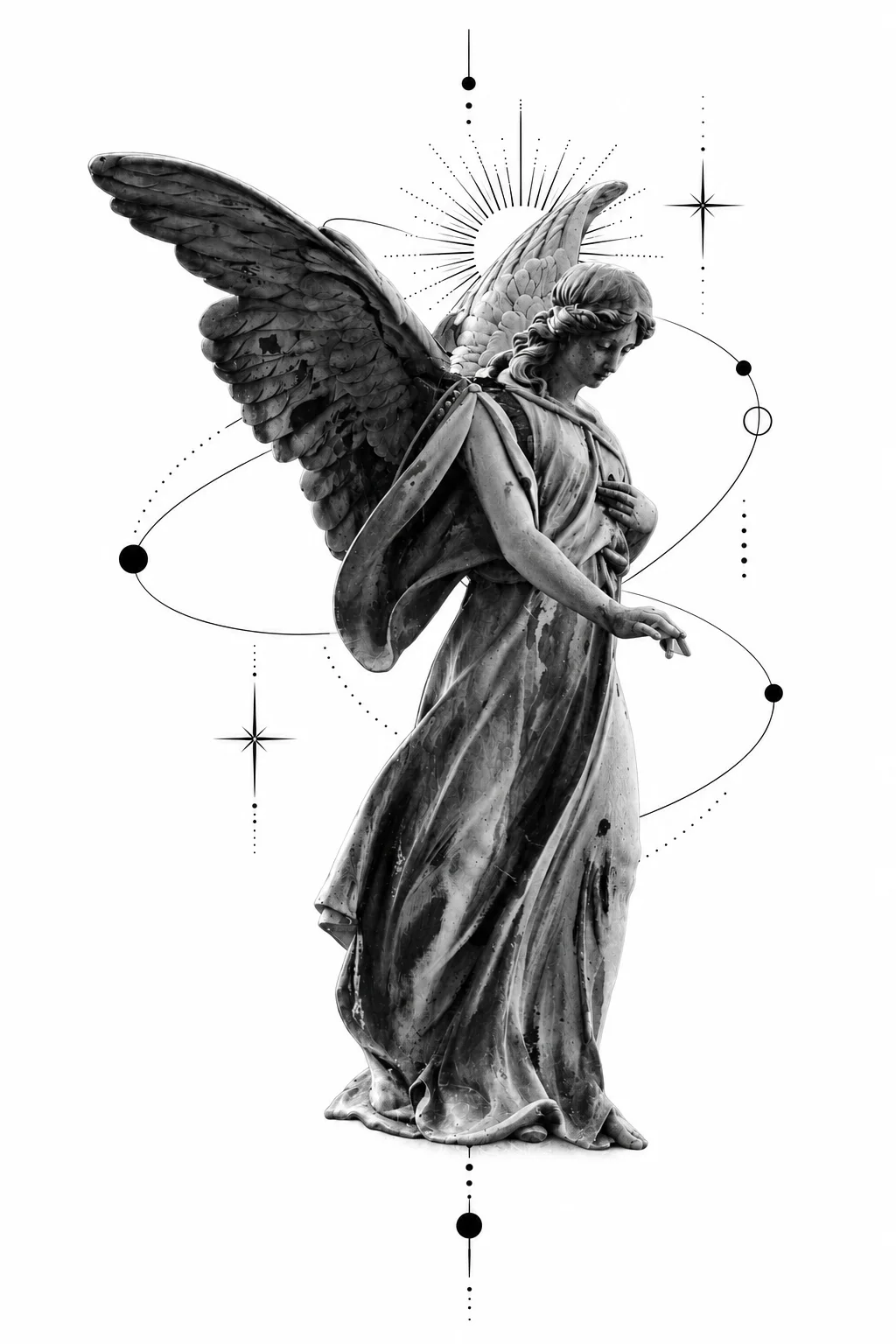天使与轨道，纹身设计概念图（非纹身实拍）