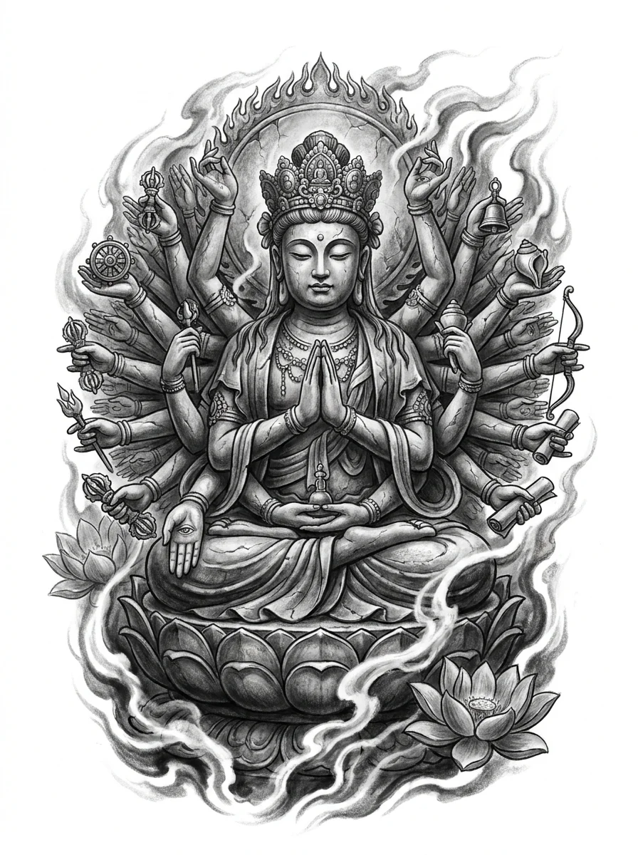千手观音，纹身设计概念图（非纹身实拍）